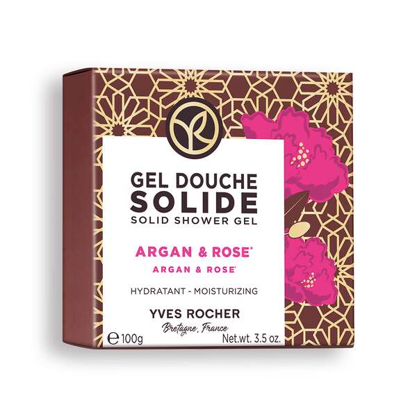 Gel de duș solid hidratant Argan & Trandafir Bio din Maroc de la Yves Rocher